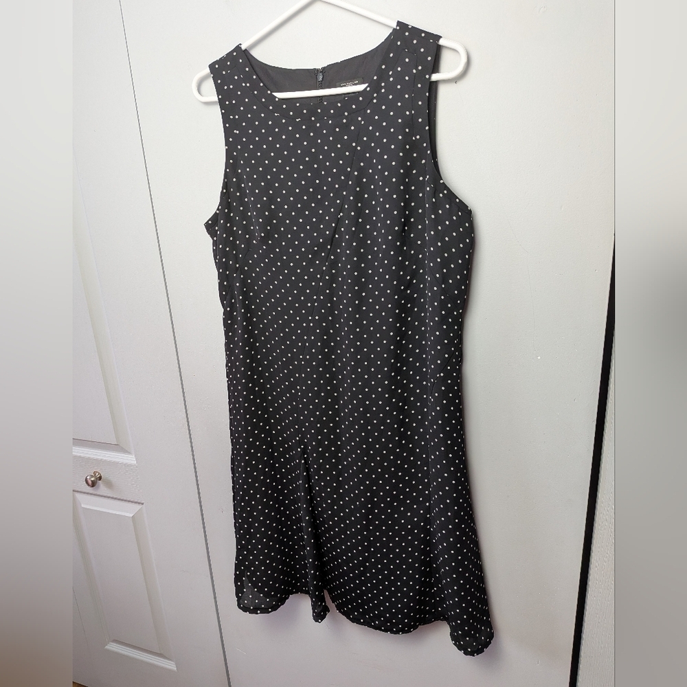 ANN TAYLOR Polka Dot Dress Women Size 14P Black White Back Zipper Sleeveless - Picture 1 of 10